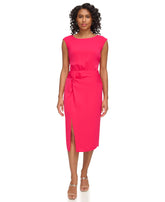 DKNY Women's Midi Drapey Crepe Jewel Neck Dress, Pink, 8